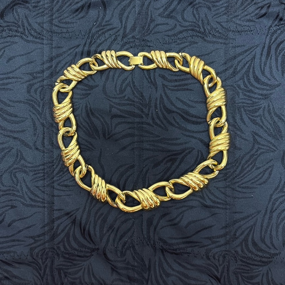 Monet Taylor Vintage Gold Tone Chunky Ribbed Link Statement‎ Collar Necklace